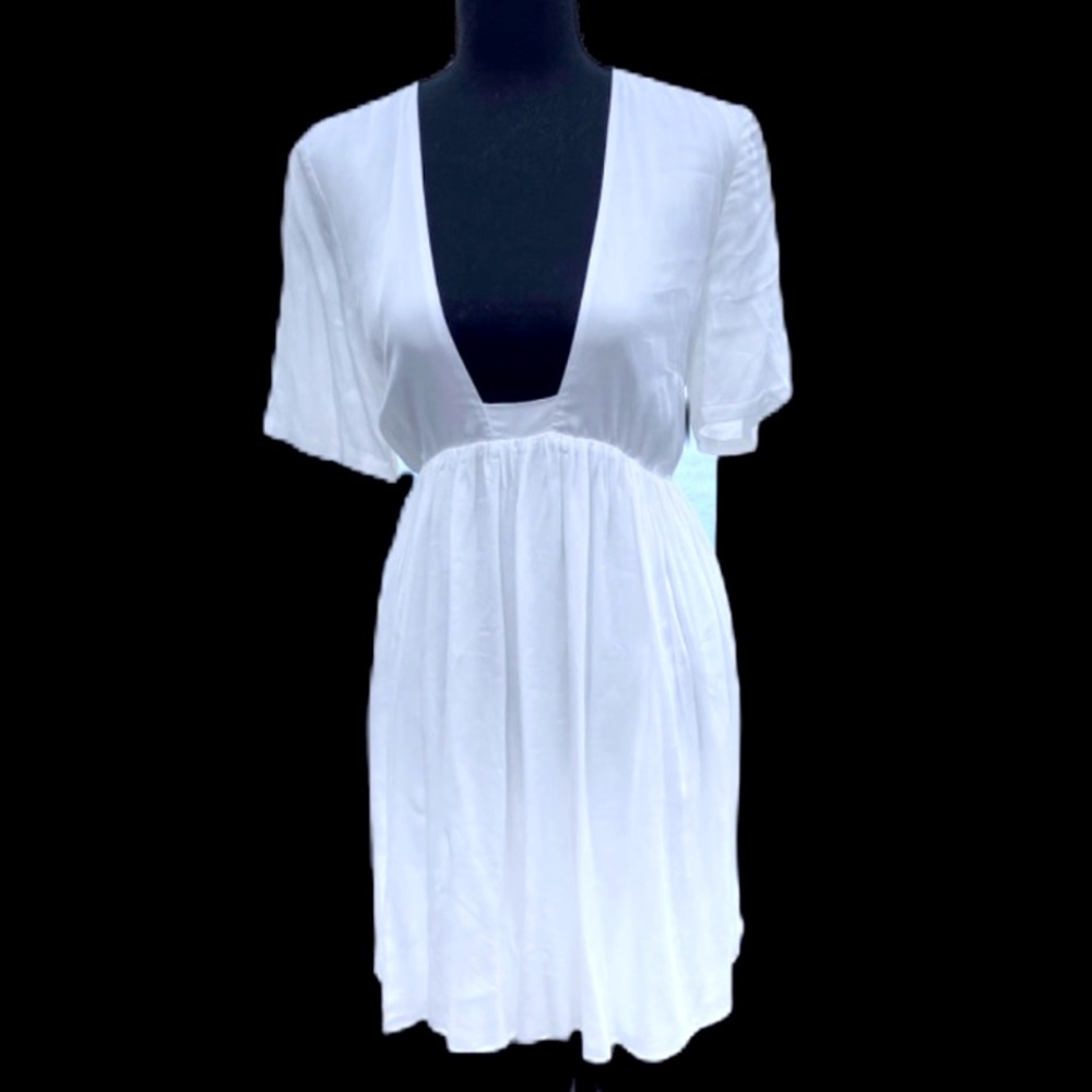 Maison Amory Dress, White plunge neckline A Line dress adjustable tie waist NWT